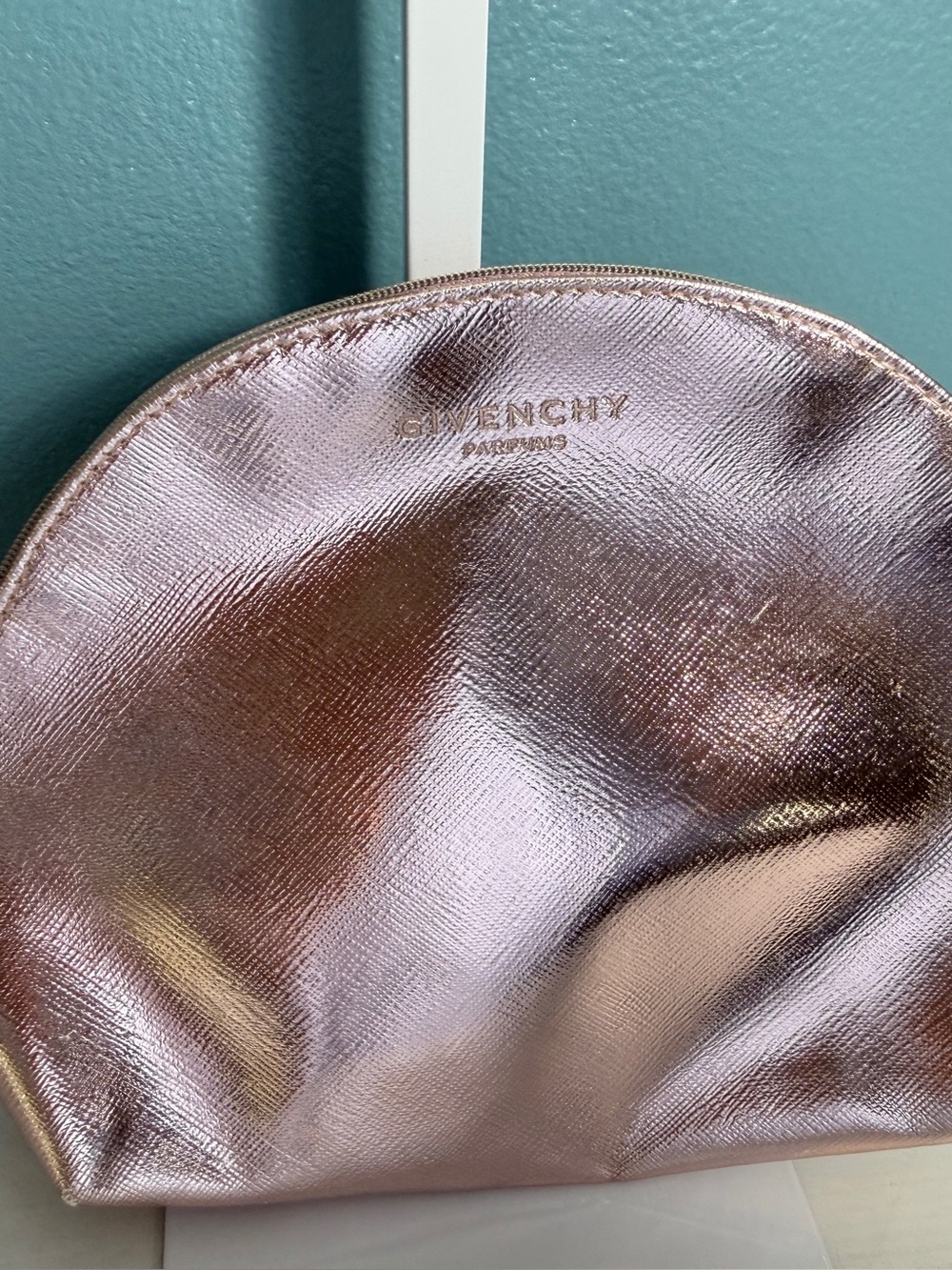 Givenchy Metallic Rose Gold Logo Cosmetic Pouch